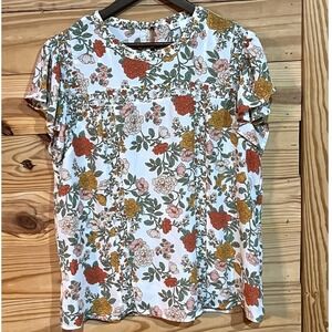 DR2 Flutter Sleeve Blouse Womens Large Floral Full Length Top Daniel Rainn